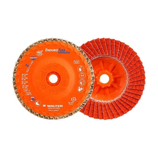 Ad Trustee Walter Surface Tec Flap Disc; 4-1/2 in. Dia; 5/8 in.-11 in. Arbor; 80 Grit; 13300RPM 06F458 - main
